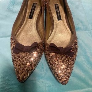 Beverly Feldman 8.5 gold sequin ballet EUC shoes vintage glam rare 38.5 funky